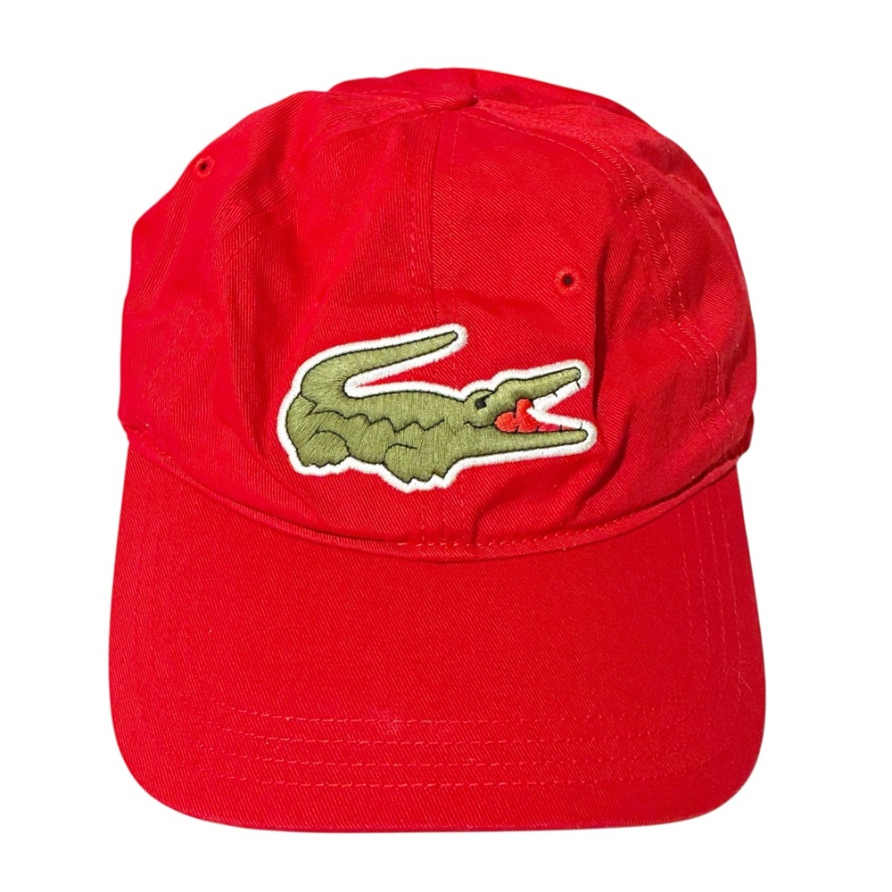 Lacoste Red Cap with Olive Croc Patch